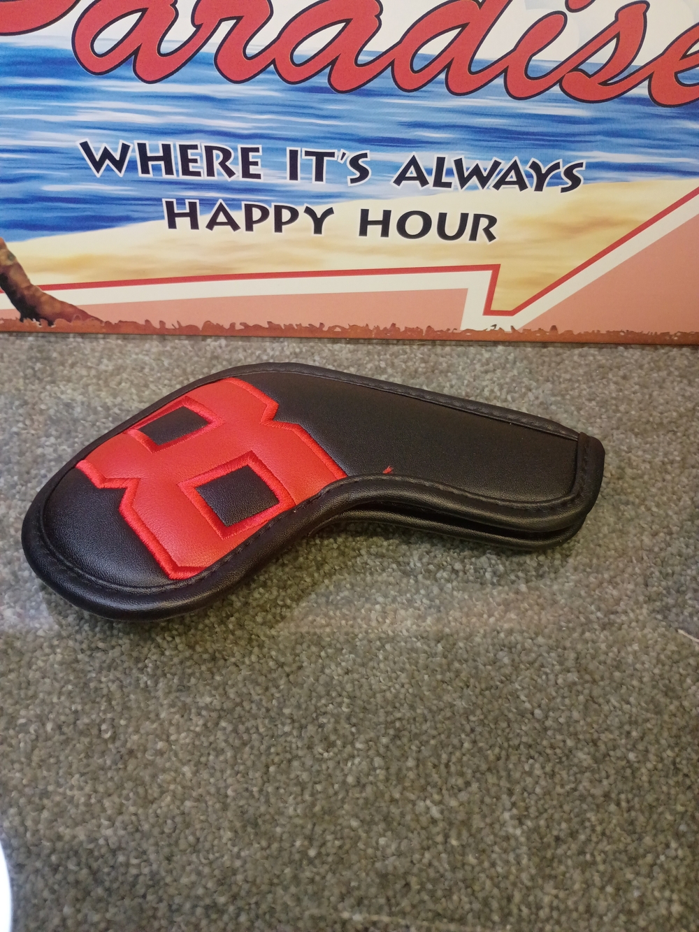 Black Golf Putter Headcover with Red '8' Patch